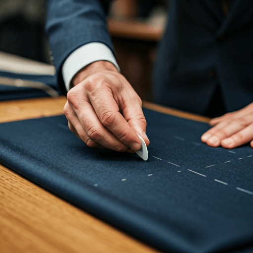 Tailor hands marking fabric